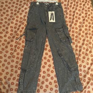 Angel Kiss Women's Relaxed Fit Gray Wash Cargo Jeans